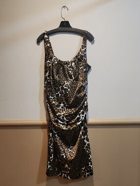 Suzi Chin for Maggy Boutique Leopard-Print Satin Midi Dress in Brown and Black